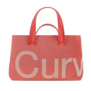 Curves Perforated Knit Tote Coral Logo Mesh Shoulder Bag Beach Gym Travel